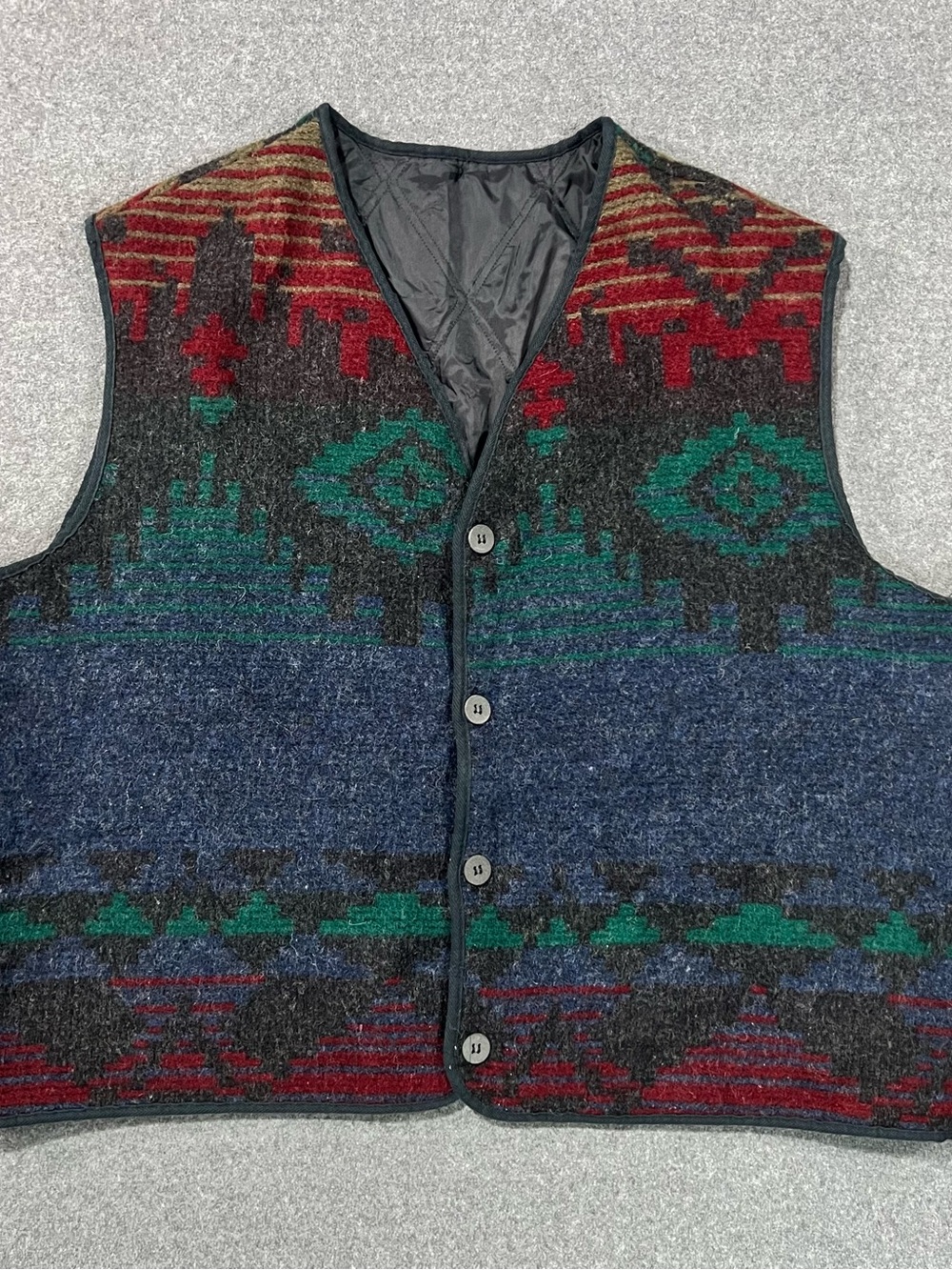 VTG 90s Woolrich Dark Pine Southwest Native Aztec Print Wool Vest Size XL